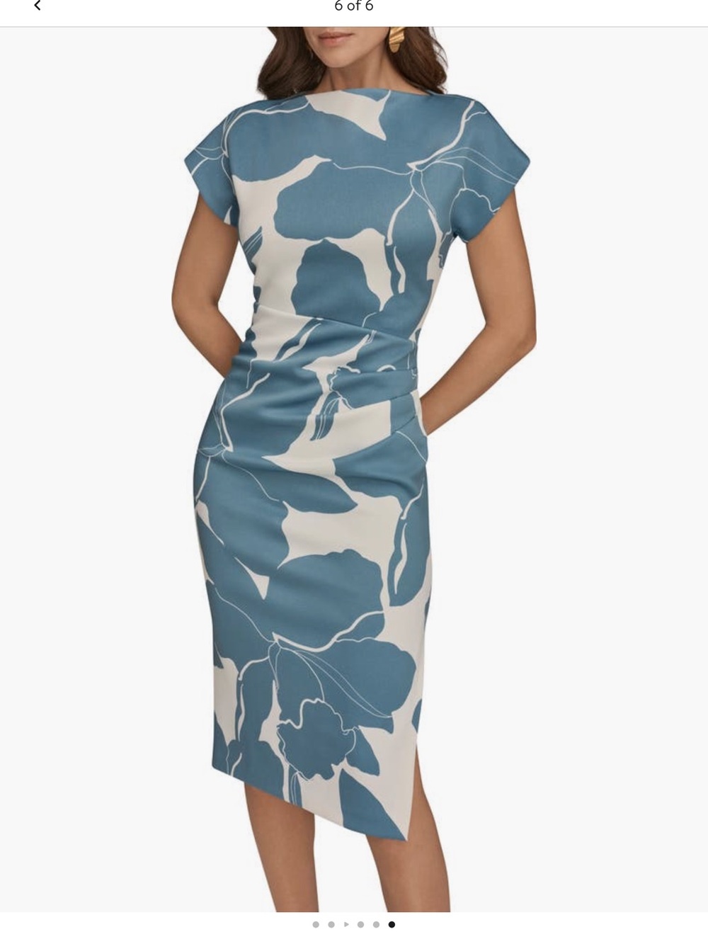 Donna Karan Blue and Cream Floral Midi Sheath Dress